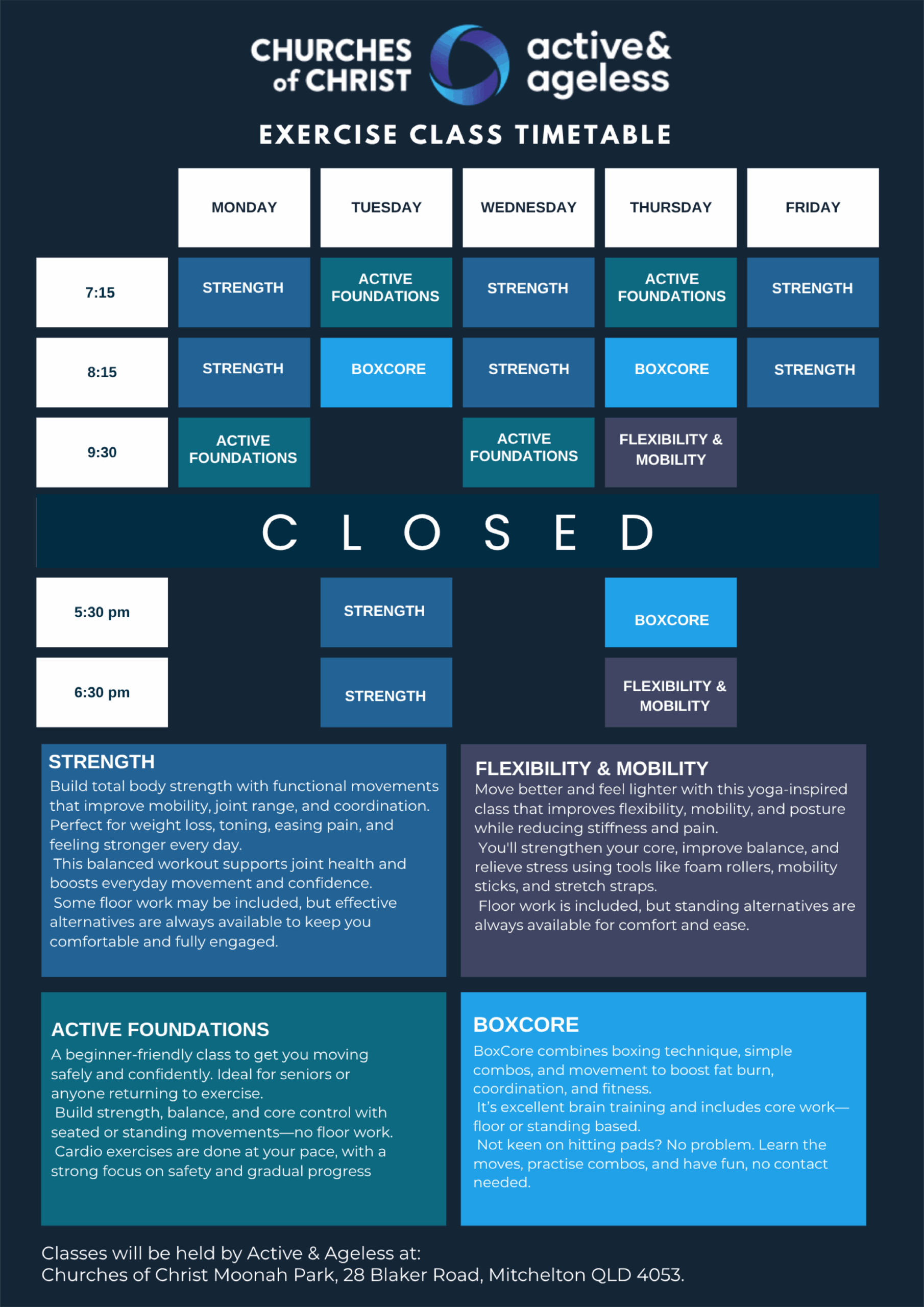 Mitchelton Community Gym - New Timetable